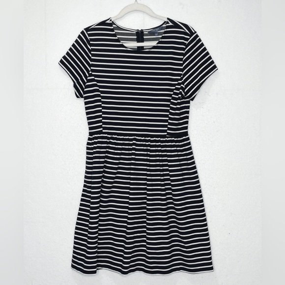 Peter Som Striped Fit and Flare Dress Black White Large - Picture 2 of 7